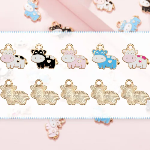 Miniatura 4 de Hicarer 50 dijes de vaca coloridos esmaltados lindos colgantes para hacer joyas, aretes, collares, dijes para pulseras, collares, aretes, llavero
