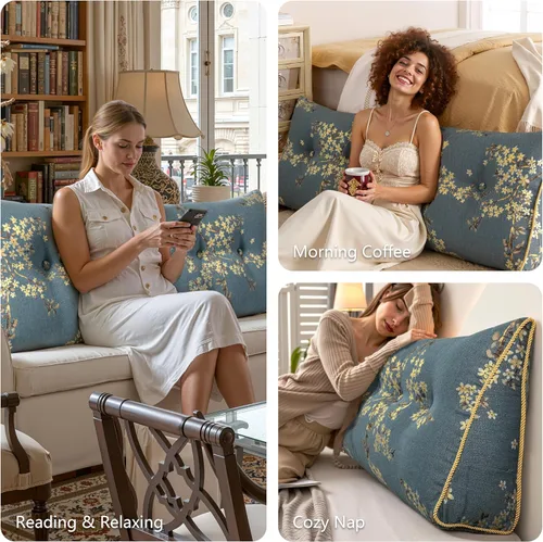 Miniatura 3 de Almohada WOWMAX grande de apoyo con forma triangular, almohada con forma de cuña para respaldo o lectura, cabecero para el día de la Madre