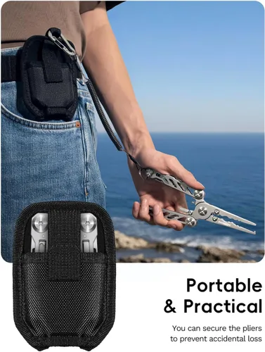Miniatura 3 de HOOK-EZE Alicates de pesca plegables, multiherramienta 5 en 1 resistente al agua salada con cortadores de línea de tungsteno, removedor de ganchos