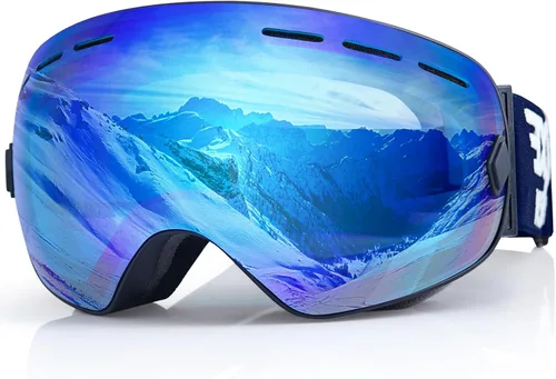 Miniatura 8 de EXP VISION Gafas de esquí de snowboard para hombres, mujeres y jóvenes, antiempañamiento OTG, gafas de nieve de invierno, lentes desmontables Rosa