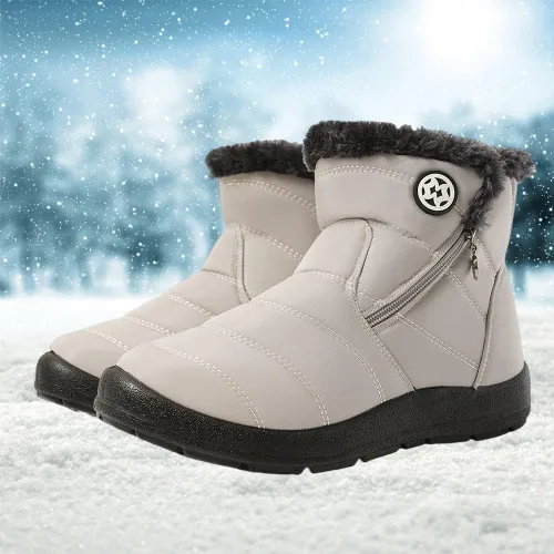Miniatura 6 de Eagsouni Botas de nieve para mujer, botines de invierno para mujer, con forro de piel cálida, botines gruesos con cremallera, zapatos planos