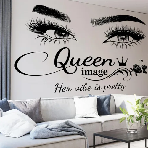 Arawat Calcomanías de pared de pestañas para dormitorio, citas de ojos de reina, murales para decoración de sala de estar, calcomanías de decoración