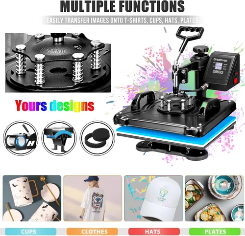 Miniatura 5 de WHUBEFY Prensa de Calor, Máquina de Impresión de Camisetas 5 en 1 de 15"x12" Máquina de Transferencia de Calor Industrial Digital, Máquina de Prensa