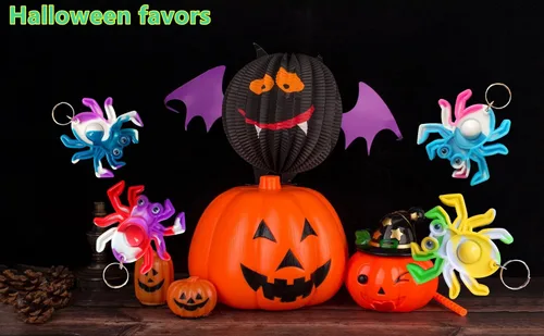 Miniatura 5 de Paquete de 20 llaveros divertidos y únicos de araña, diseño de arcoíris, juguetes para fiestas de Halloween, juguetes para niños, estudiantes