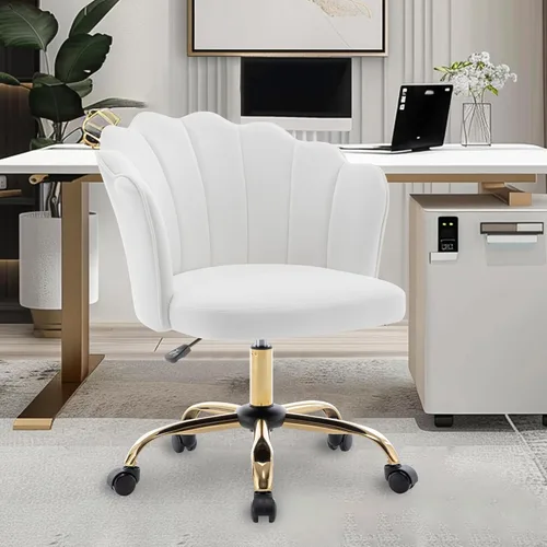 Miniatura 7 de Silla de oficina giratoria, moderna silla de escritorio de oficina en casa, silla de tocador con respaldo de carcasa de terciopelo con base de metal