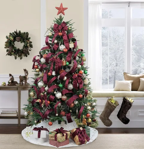 Miniatura 4 de HUIHUANG - Cinta de terciopelo burdeos con alambre de 2 1/2 pulgadas, cinta de terciopelo navideña para árbol de Navidad, lazos grandes, coronas
