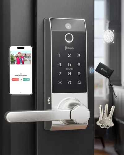 Miniatura 8 de Cerradura inteligente para timbre de puerta con huella dactilar para propietarios de viviendas o padres, cerradura de puerta con cámara y manija