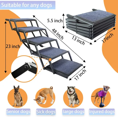 Miniatura 6 de Rampa para perros para auto, camión y SUV, escaleras plegables para perros grandes, escaleras plegables para mascotas con superficie antideslizante