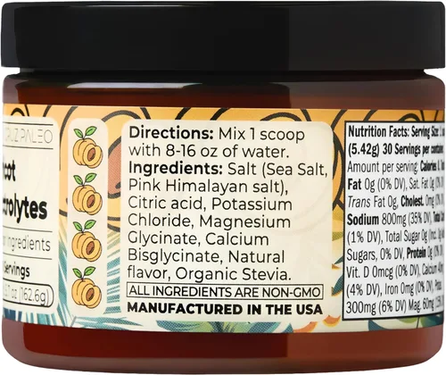 Miniatura 5 de Santa Cruz Paleo Polvo de electrolitos, sabor a albaricoque, mezcla de bebida de hidratación sin azúcar con sal rosa del Himalaya, sal marina