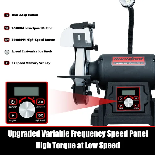 Miniatura 3 de Bucktool Amoladora de banco de velocidad variable VFD de 8 pulgadas, amoladora de rueda profesional sin tambaleo de potencia 1HP con conmutación