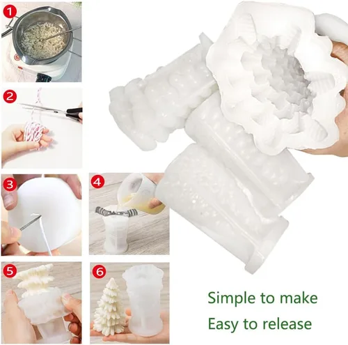 Miniatura 6 de Kit de 4 moldes de silicona para árbol de Navidad, moldes de resina y cera para velas de jabón