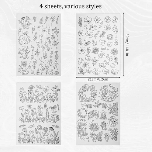 Miniatura 2 de 4 hojas preimpresas de flores silvestres y arbustos florecientes solubles en agua, estabilizador de patrón de bordado soluble en agua, patrones