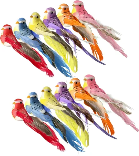 12 piezas de pájaros artificiales realistas de espuma con clip para arreglos florales de jardín, decoración de boda, decoración de corona (pájaros