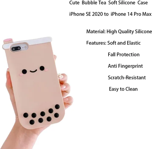 Miniatura 2 de Funda de té Boba 3D para iPhone 7Plus/8Plus/6s Plus/6 Plus 5.5", diseño de dibujos animados de personajes kawaii, cara sonriente, té Boba para Té