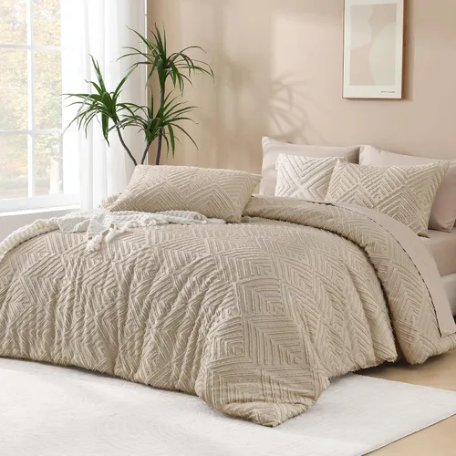Miniatura 10 de Andency - Juego de edredón blanco California King, 3 piezas, edredón Boho para cama California King, juego de cama de gran tamaño, suave y ligero