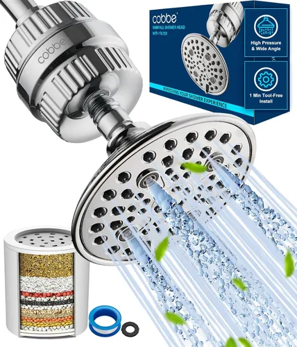 Miniatura 13 de Cobbe Cabezal de ducha filtrado de alta presión, cabezal de ducha de lluvia con filtro de cabezal de ducha de 20 etapas para agua dura, repuesto