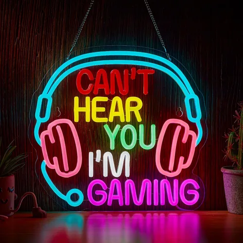Letrero de neón para juegos Can't Hear You I'm Gaming Headset Gamer Luz LED brillante alimentada por USB Letrero luminoso de auriculares Letreros de