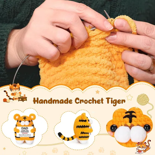 Miniatura 5 de Regalos de cumpleaños de Navidad para papá de hija, hijo, esposa, mini divertido hecho a mano de ganchillo tigre feroz I Love You, idea de regalo