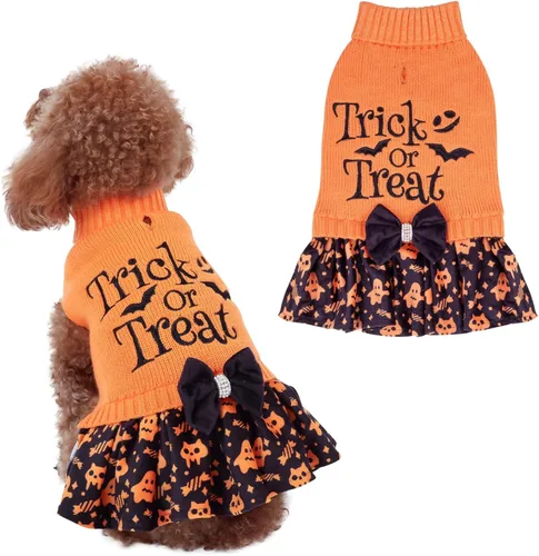 Miniatura 13 de CuteBone Suéter rosa para perro, vestido de feliz cumpleaños, suéter para mascotas, suéteres para perros grandes con corbatín, ropa de cachorro