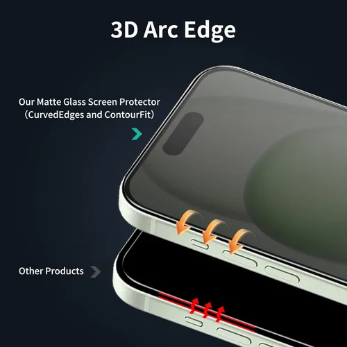 Miniatura 9 de Paquete de 2+2 protectores de pantalla de vidrio mate de privacidad y protector de lente de cámara para iPhone 15, película de vidrio templado mate