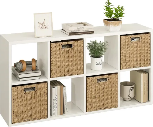 Miniatura 35 de IRONMIX Organizador de almacenamiento de 5 cubos de metal, estantería corta negra, soporte de TV para televisores de hasta 40 pulgadas, centro