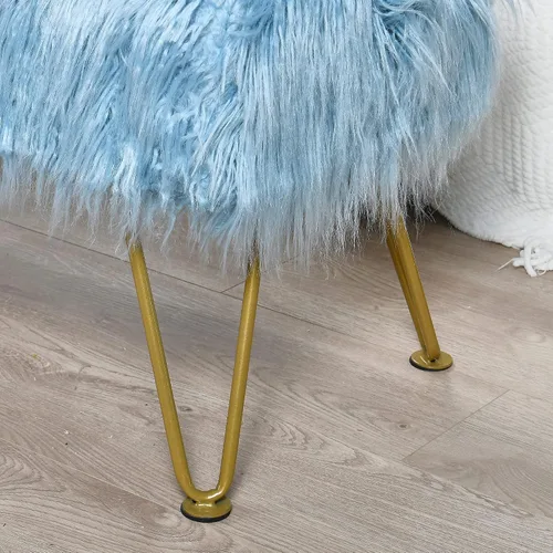Miniatura 7 de Banco otomano de piel sintética de felpa suave azul para entrada, reposapiés peludo, 46 x 16 x 17 pulgadas, banco largo resistente para dormitorio