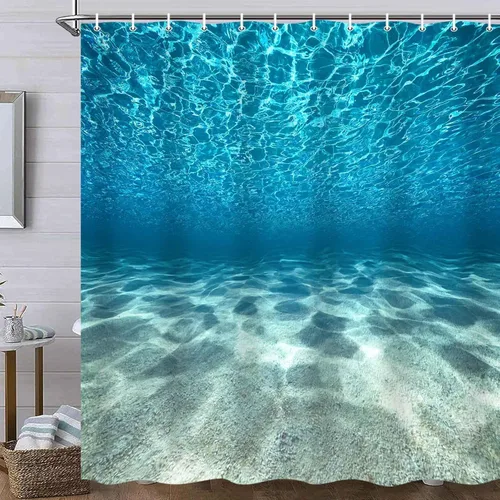 Miniatura 7 de MERCHR Cortina de ducha de playa azul océano, naturaleza bajo el agua, escena del mundo del mar, cortinas de baño, tela impermeable, 36 x 72 pulgadas