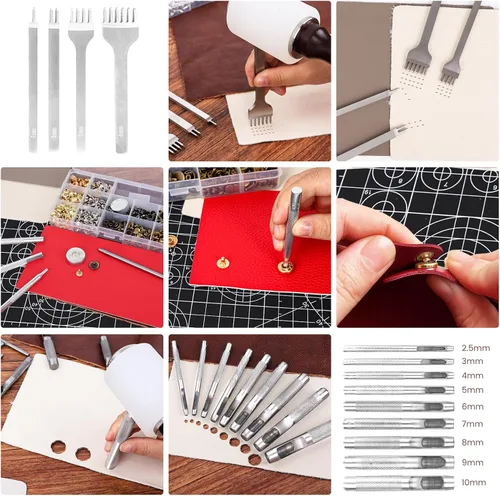 Miniatura 5 de ZAMQIU Kit de trabajo de cuero, kit de herramientas de cuero de 155 piezas con estampado de tallado, corte de punzonado, juego de herramientas