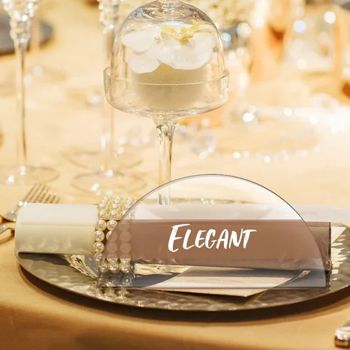Miniatura 6 de Bucherry 30 tarjetas de lugar de acrílico transparente para bodas, 2 x 4 pulgadas, tarjeta de número de mesa de medio círculo, placa