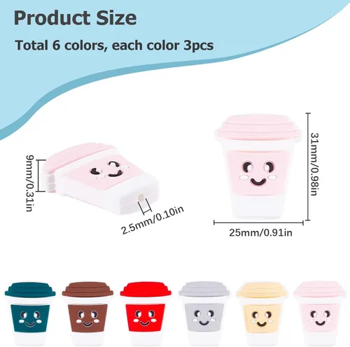 Miniatura 2 de SUNNYCLUE 1 caja de 18 cuentas focales de silicona a granel para taza de café, cuentas de silicona grandes con parte trasera plana, cuentas planas