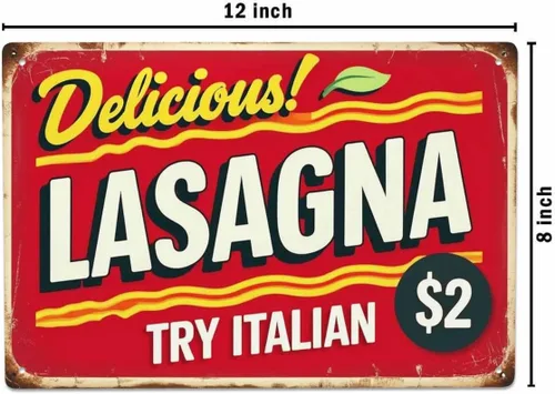 Miniatura 3 de AOYEGO Letrero de hojalata de lasaña, con texto en inglés "Try Italy Delicious Food", de metal, vintage, para cafeterías, bares, bares, bares