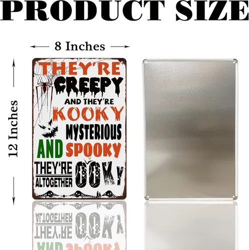 Miniatura 3 de Letrero de metal retro de Halloween con texto en inglés "They are Creepy and They are Kooky Mysterious" para cafetería, bar, restaurante, club