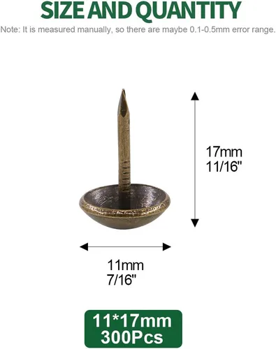 Miniatura 2 de Keadic 300 piezas de 7/16 pulgadas de diámetro, tachuelas de tapicería antiguas para muebles tapizados, tableros de corcho o proyectos de bricolaje