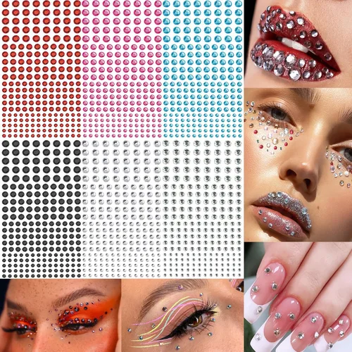 Miniatura 8 de 9 hojas de diamantes de imitación autoadhesivos para maquillaje, ojos con purpurina, gemas para el rostro, joyas para el cuerpo, joyas