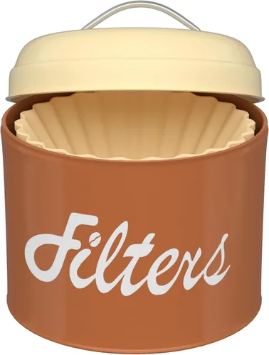 Soporte de Filtro de Café en Cesta Marrón con Tapa - Envase de Almacenamiento Redondo para Mostrador - Accesorios de Barra de Café Decoración de