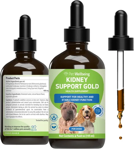 Pet Wellbeing Apoyo Renal Gold para Perros - Apoya la Función Renal Saludable, Equilibrio de Líquidos, Niveles de Energía, Rehmannia, Dong Quai -