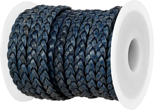 Miniatura 10 de GENIQUE Cordón de cuero trenzado plano de 0.197 in, cuerda de cuero para fabricación de joyas, tiras de cuero, ribete de cuero (16.4 ft)