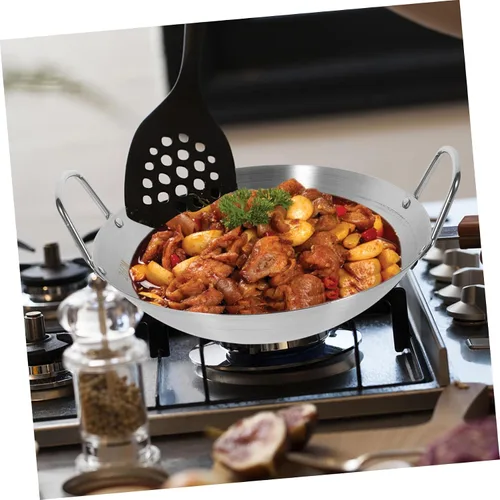 Miniatura 7 de jojofuny Wok de acero inoxidable con fondo redondo de gran capacidad para cocina de inducción, utensilios de cocina con asas dobles para uso