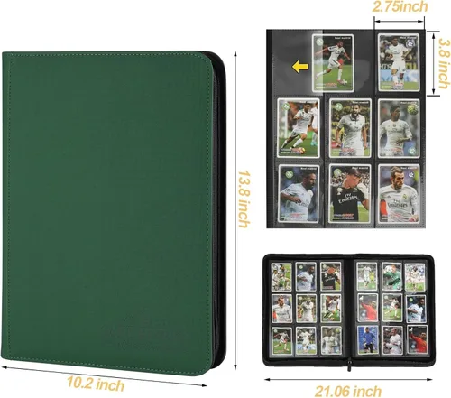Miniatura 2 de Carpeta de tarjetas con 9 bolsillos, carpeta de tarjetas coleccionables con cremallera de alta calidad, 540 bolsillos de doble cara, álbum de Verde
