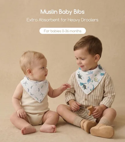 Miniatura 3 de Baberos de muselina para bebé 8 unidades, Babero tipo bandana para babeo y dentición, Algodón suave y absorbente para niñas y niños BC Un dinosaurio