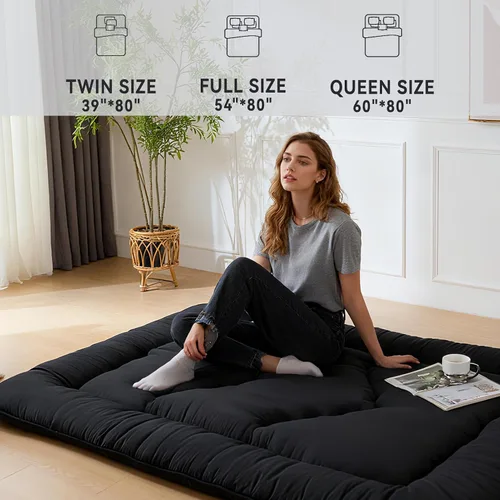 Miniatura 8 de Colchón japonés para piso, colchón futón engrosado de 4", alfombra tatami, soporte de espuma de alta densidad para que duerman adultos y niños, sofá