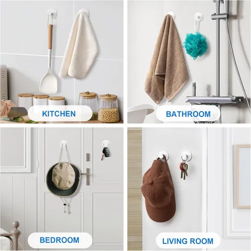 Miniatura 2 de Paquete de 2 ganchos de pared adhesivos blancos de acero inoxidable sin daños, ganchos impermeables para sombreros, para baño, cocina