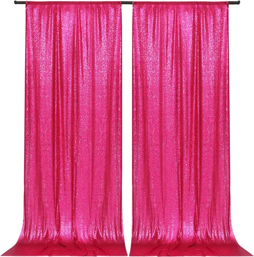 Miniatura 49 de PartyDelight - Fondo de lentejuelas rosa intenso de 6 pies x 8 pies para fotografía, cortina de bodas y eventos especiales Rosa encendido