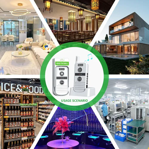 Miniatura 8 de Timbre inalámbrico, sistema de intercomunicación inalámbrico bidireccional, rango de 4900 pies y 16 canales, 4 niveles de volumen, 21 tonos