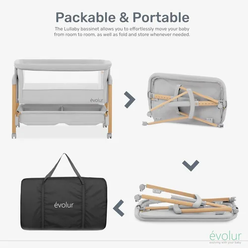 Miniatura 6 de évolur Lullaby - Moisés portátil con ruedas, cama de noche ajustable, laterales de malla transpirable, cesta de almacenamiento grande, fácil