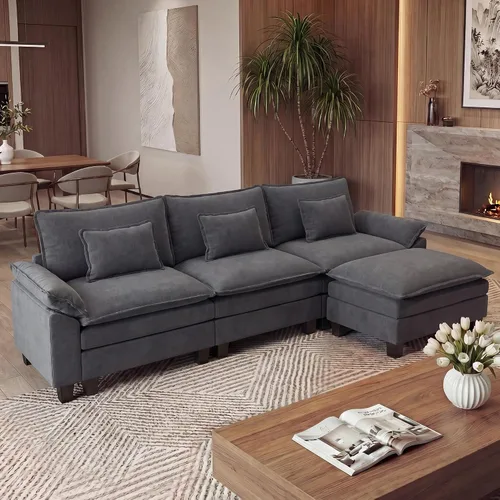Miniatura 18 de URRED Cloud Couch Sofá Seccional Modular, Sofá Moderno en Forma de U de Asiento Profundo de 157", con 2 Otomanas y Almohadas, Sofás de Chenilla Azul