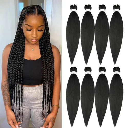 Cabello trenzado preestirado de 24 pulgadas, 8 paquetes de extensiones de cabello sintético de fácil trenzado sintético profesional suave textura #1B