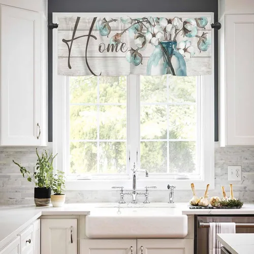 Miniatura 3 de Cenefas para ventanas, tarro de algodón con bolsillo para barra de cortina de cocina, cenefas de 54 x 18 pulgadas, cortinas cortas para ventana