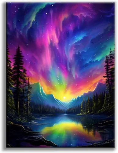 Miniatura 15 de Kits de pintura de diamantes de cielo estrellado Offito para adultos, kits de pintura de diamantes 5D Aurora Lake para principiantes, fantásticos