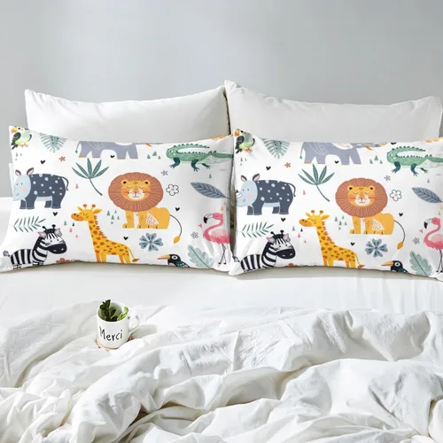 Miniatura 5 de Feelyou Juego de sábanas bajeras de animales salvajes de animales salvajes con dibujos animados, safari salvaje, juego de ropa de cama para niños
